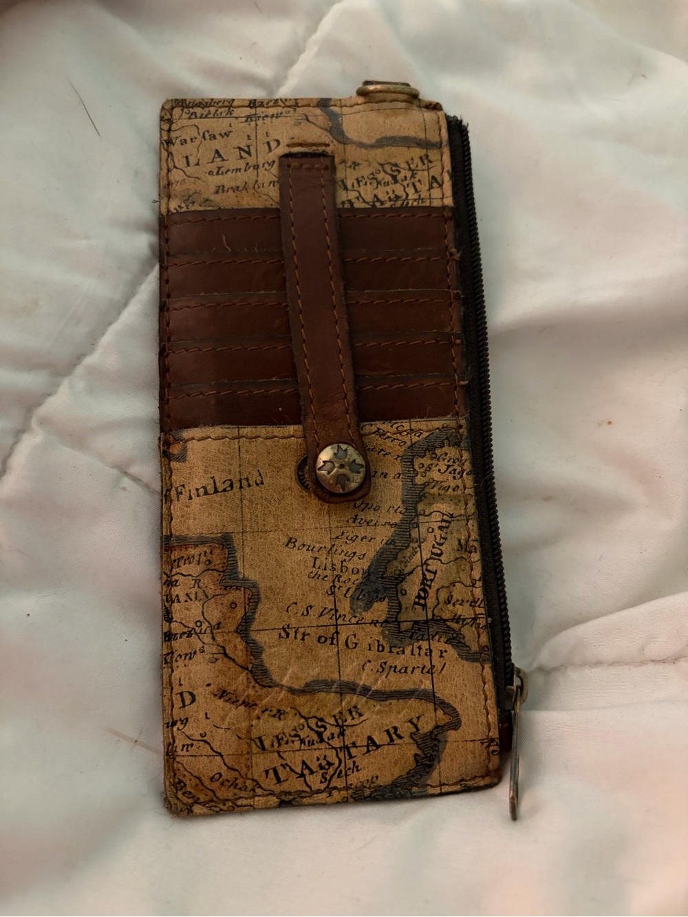 Vintage Patricia Nash Map Print Leather Accent Credit Card Wallet - Brown/Tan